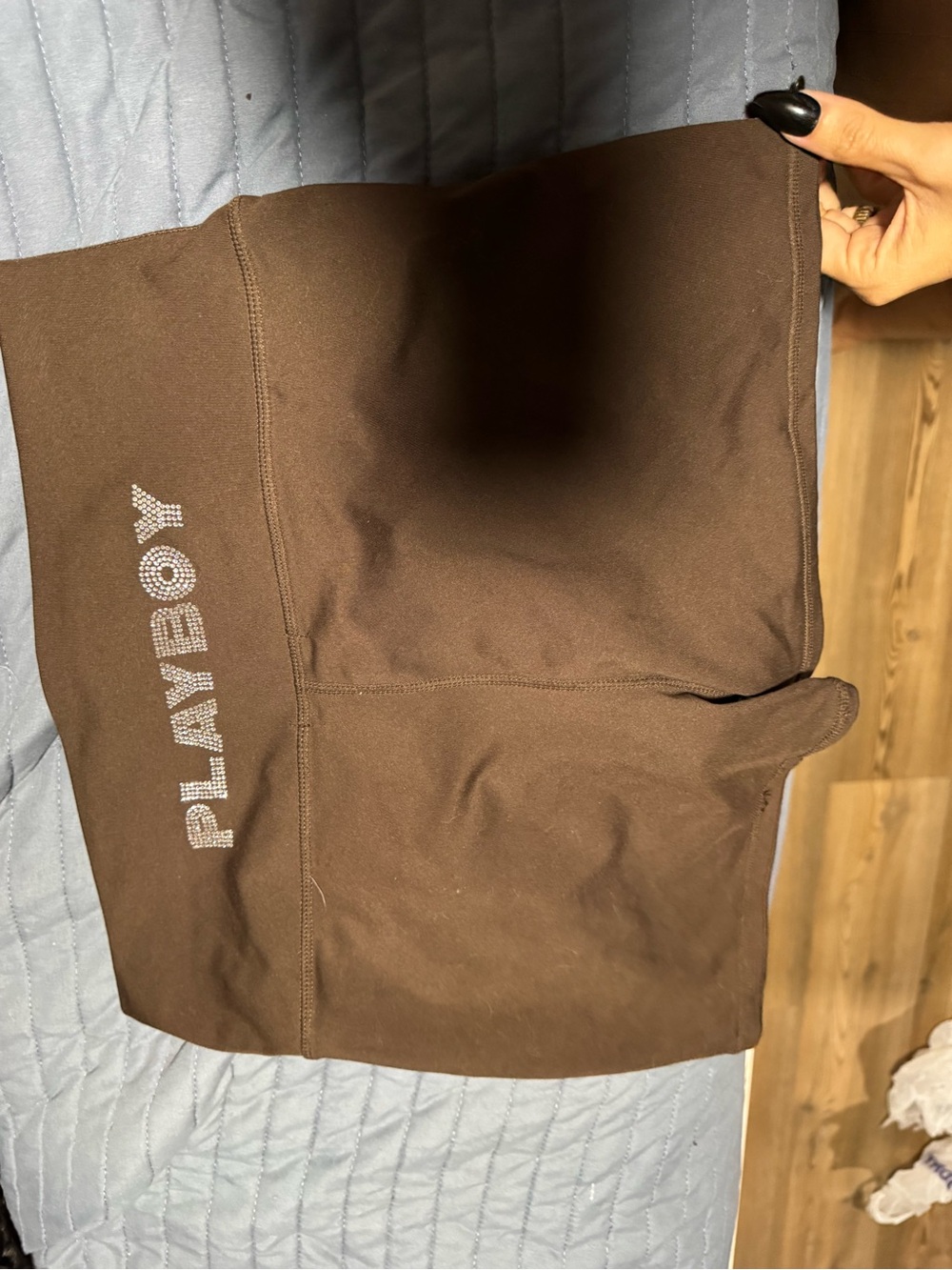 PLAYBOY Brown Athletic Shorts with Rhinestone Logo
